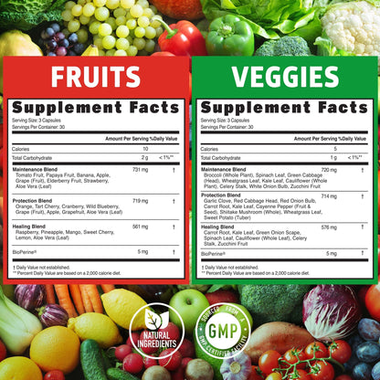 detalles de suplemento de frutas y verduras