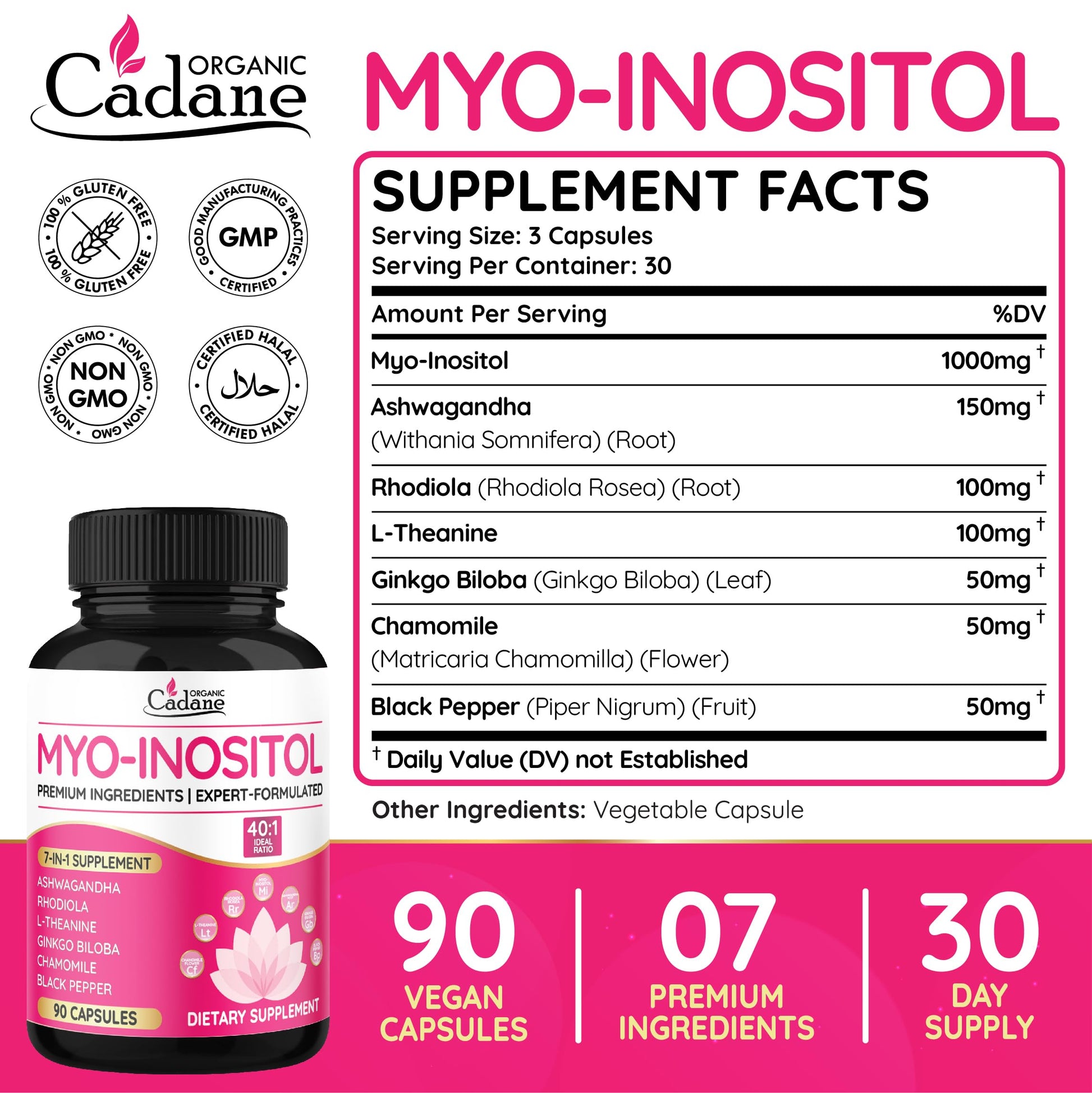 Detalles suplemento Organic Cadane 90 cápsulas nutrientes