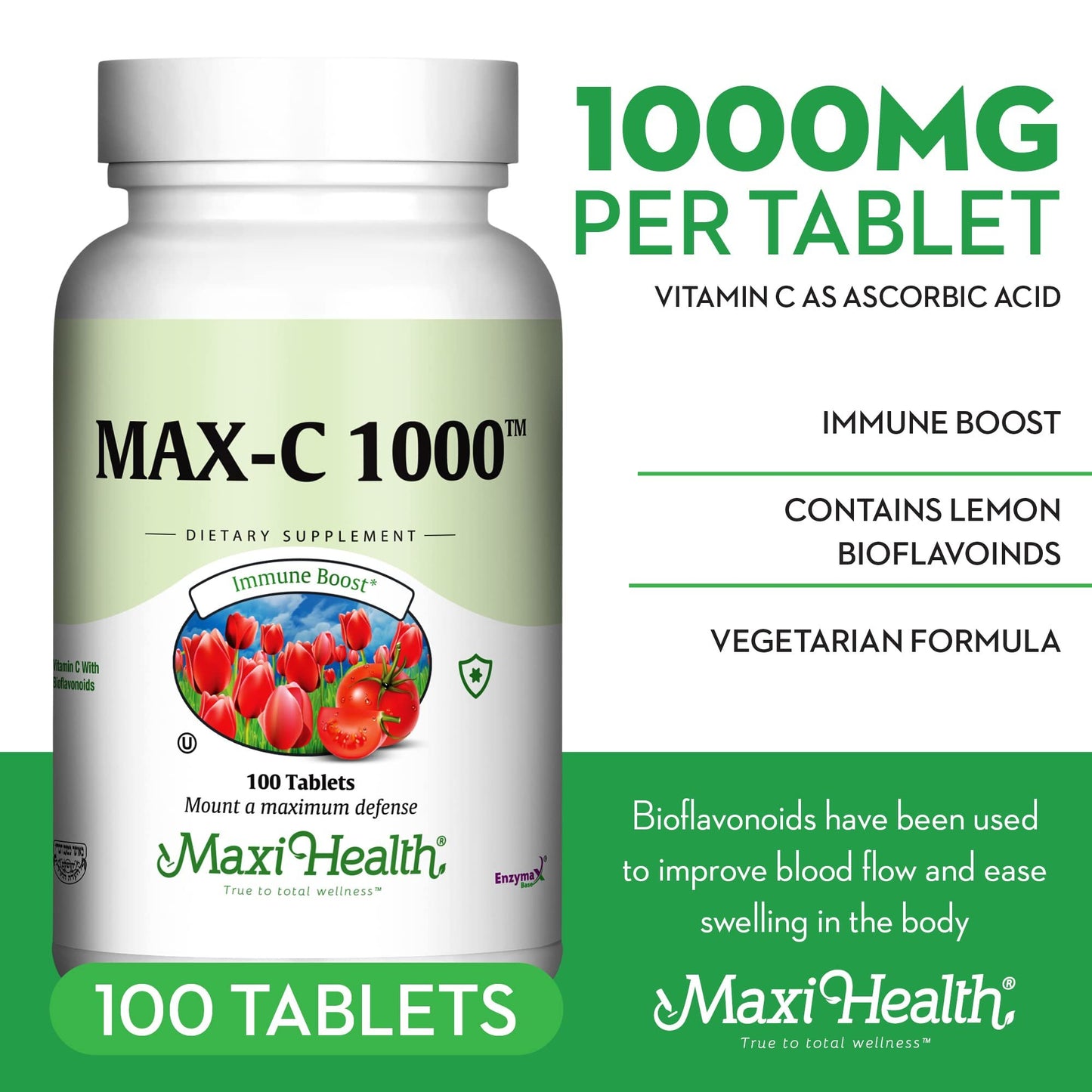 Detalles tableta vitamina c Maxi Health alta absorción