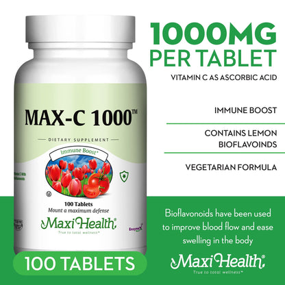 Detalles tableta vitamina c Maxi Health alta absorción