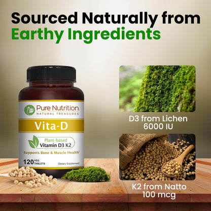 Detalles tabletas vitamina D3 y K2 veganas Pure Nutrition