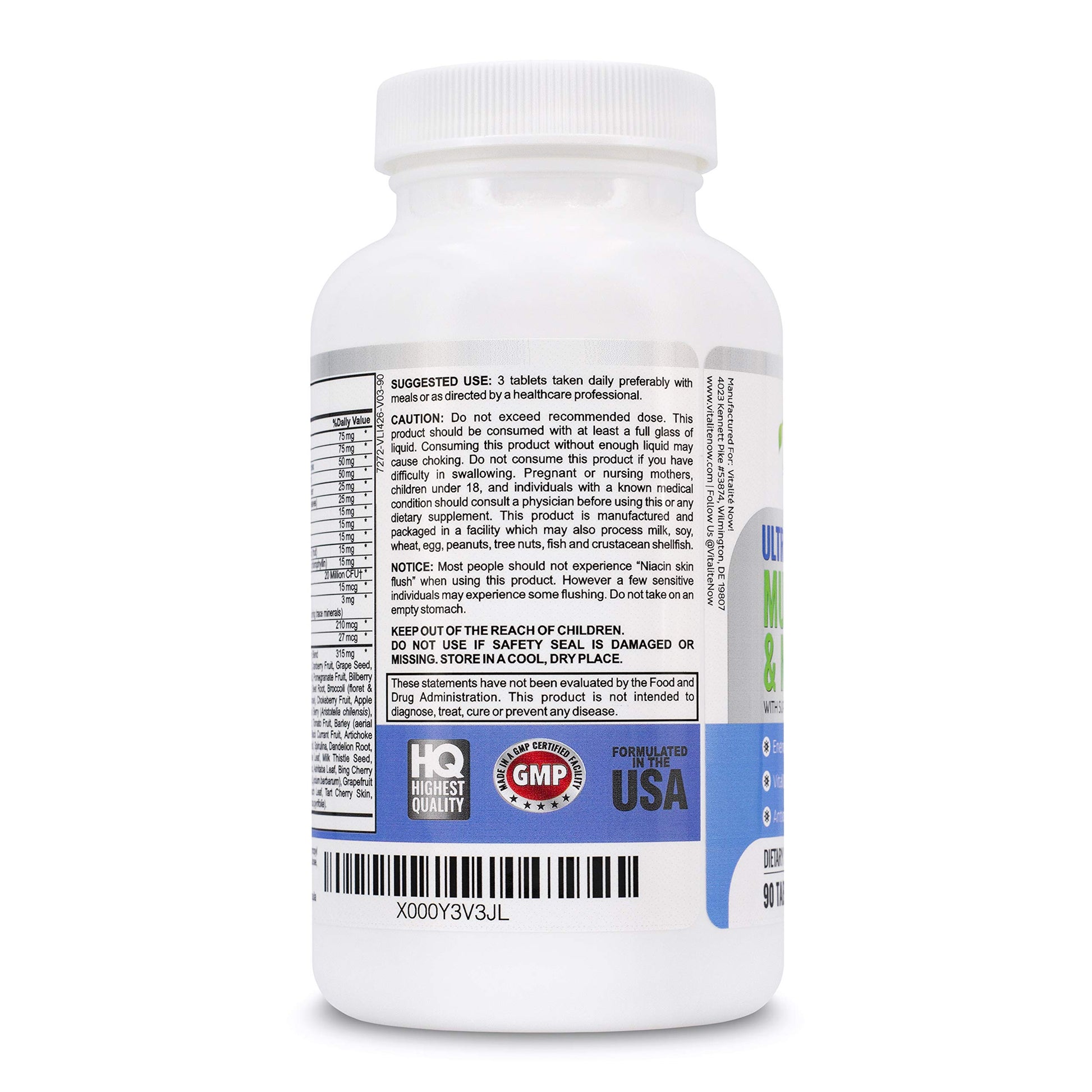 Detalles de uso y advertencias multivitamínico