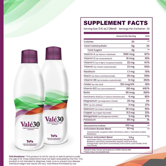 Detalles de vitaminas y nutrientes en Valé30