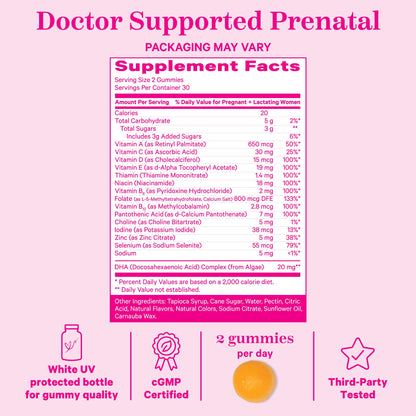 Detalles multivitaminas prenatal veganas gomitas Pink Stork