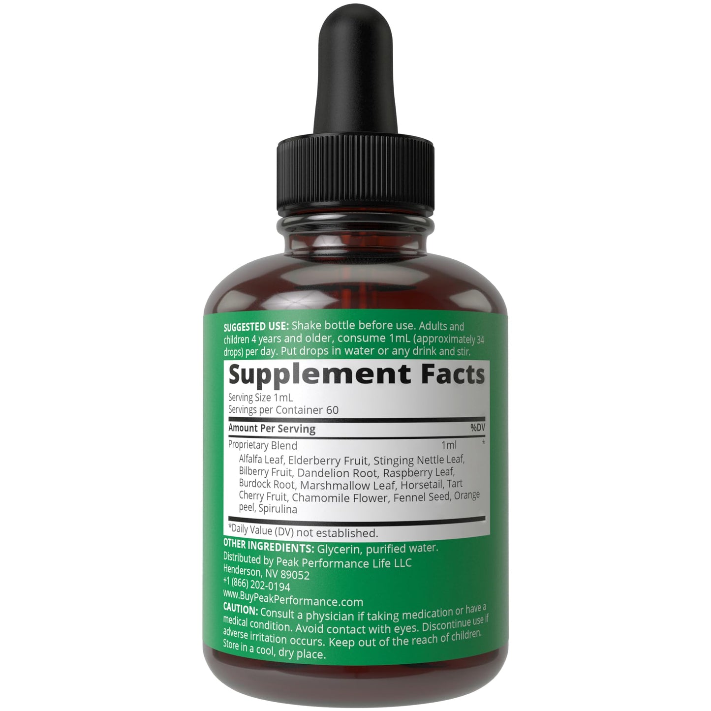 Detras botella vitaminas infantiles herbales sin sabor amargo Peak Performance