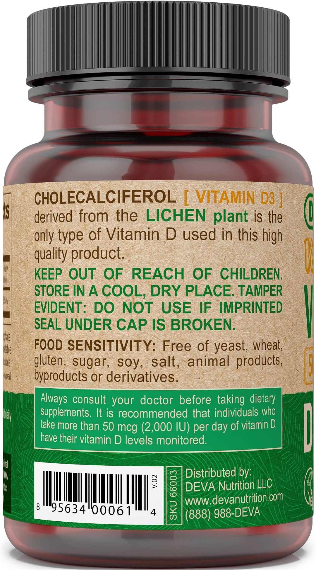 DEVA suplemento vitamina d3 para veganos y vegetarianos