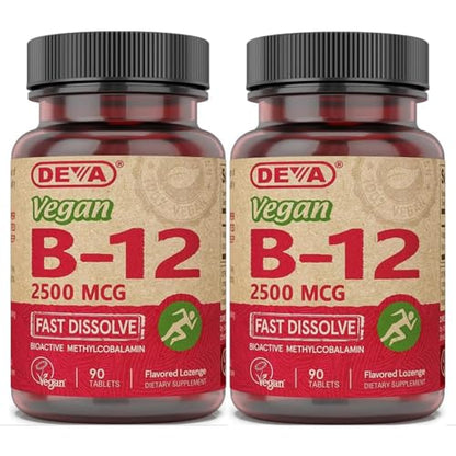 Vitaminas veganas DEVA B-12 2500 mcg paquete dos 90 tabletas