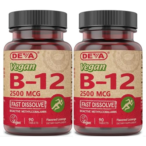 Vitaminas veganas DEVA B-12 2500 mcg paquete dos 90 tabletas
