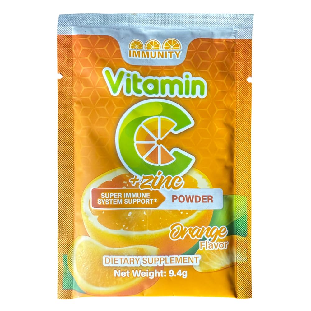 Disolución de polvo vitamina c zinc en agua sabor naranja efervescente