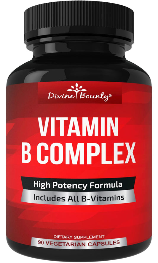 Divine Bounty Complejo B botella ámbar oscuro 90 cápsulas vegetarianas