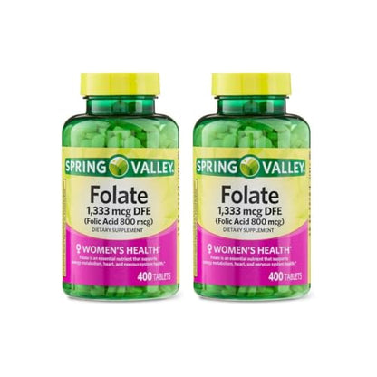 Doble envase de folato Spring Valley 1,333mcg.