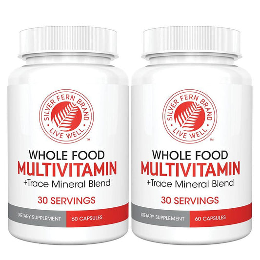 Doble frasco de multivitamínico Silver Fern en fondo blanco