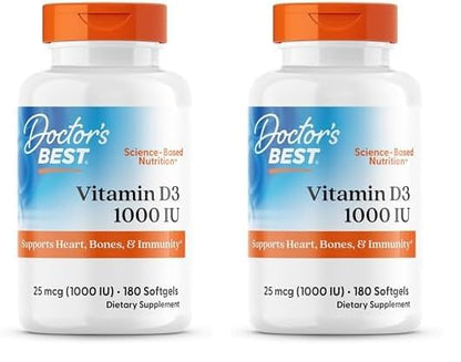 Doctor's BEST Vitamina D3 1000 IU frasco frontal con 180 cápsulas