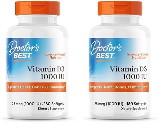Doctor's BEST Vitamina D3 1000 IU frasco frontal con 180 cápsulas