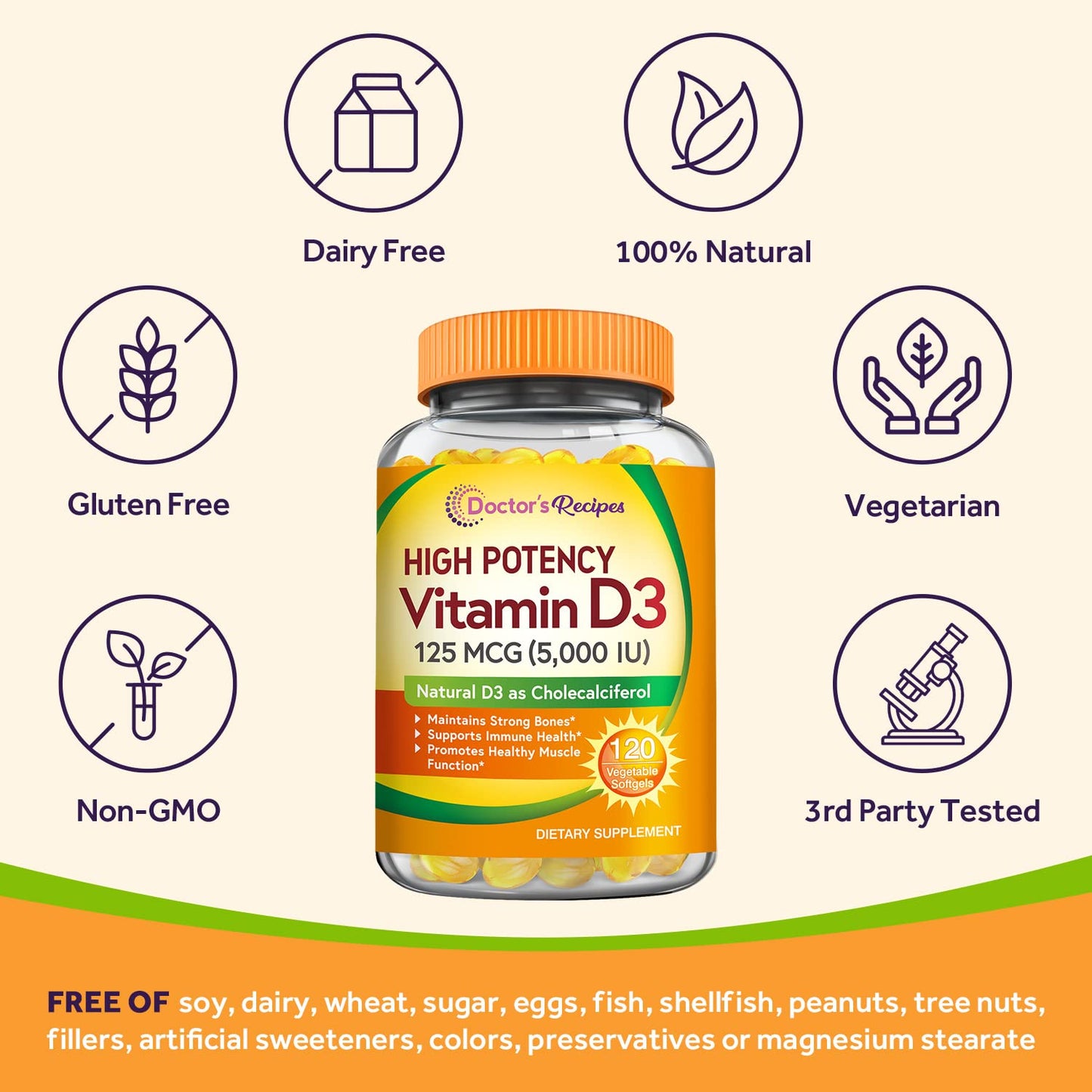 Doctor's Recipes Vitamina D3 sobre fondo blanco