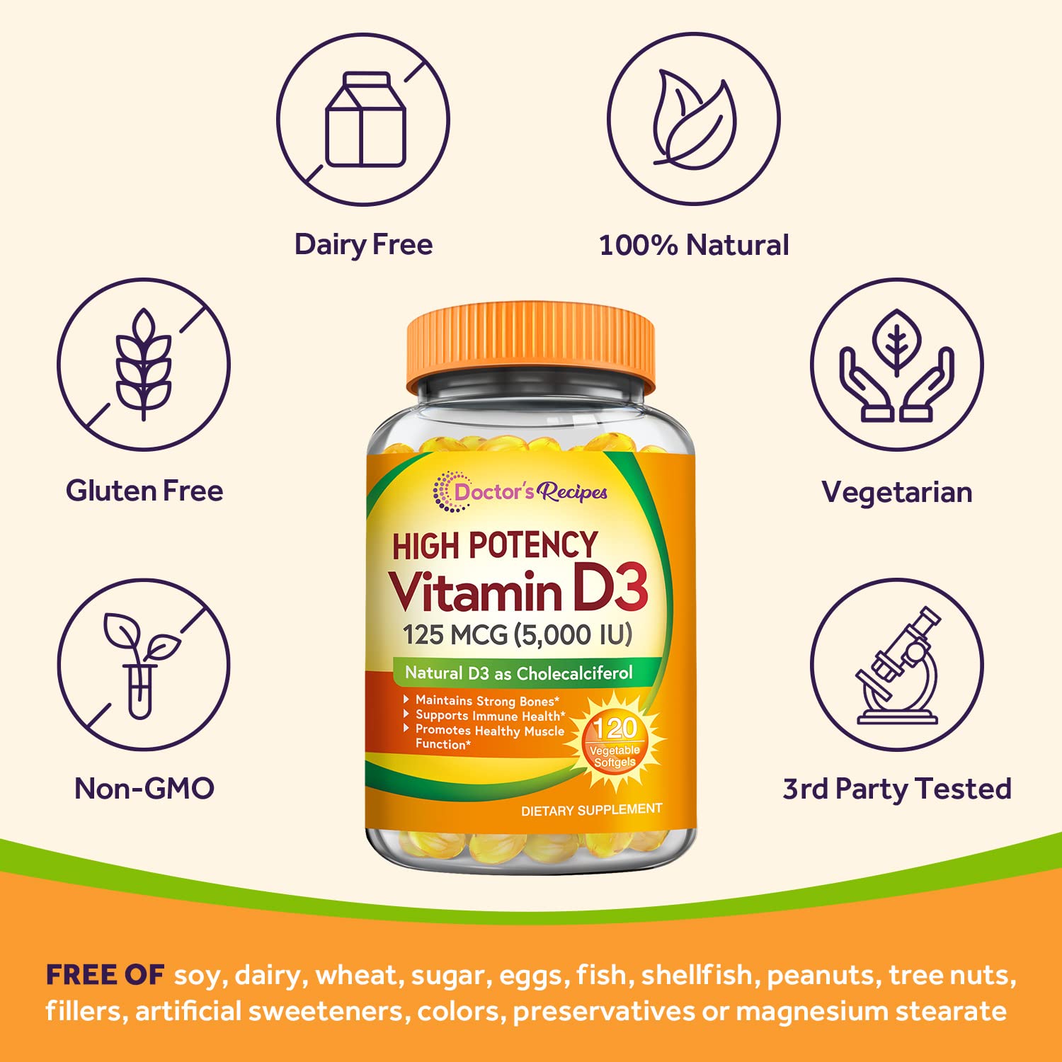 Doctor's Recipes Vitamina D3 sobre fondo blanco