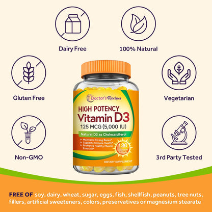 Doctor's Recipes Vitamina D3 sobre fondo blanco