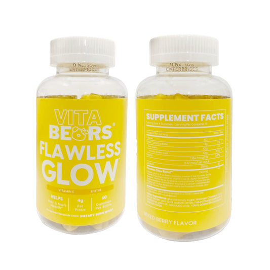 Dos botellas de Vita Bears Flawless Glow en exhibición.