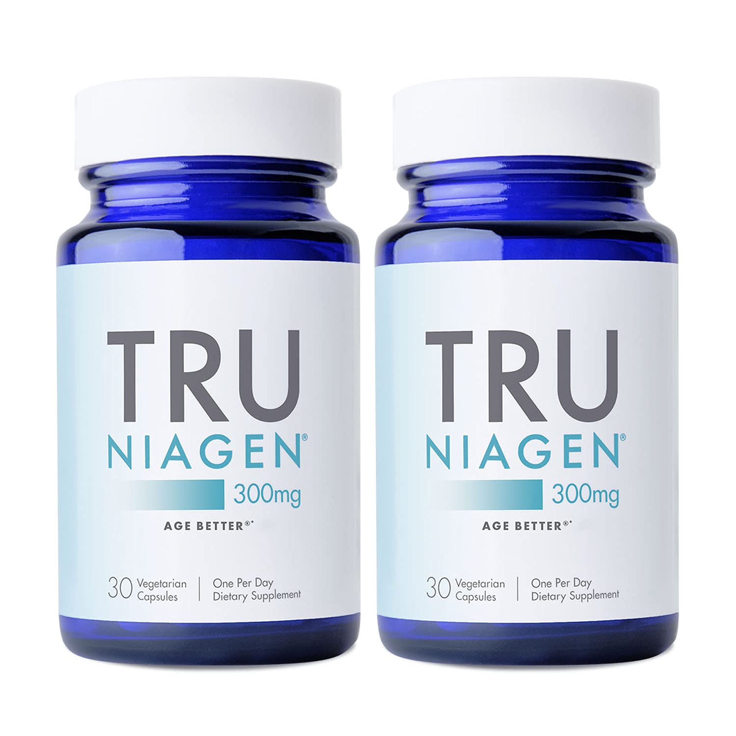 Dos frascos Tru Niagen suplemento NAD+ 300mg 60 dosis cada uno