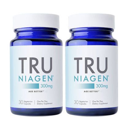 Dos frascos Tru Niagen suplemento NAD+ 300mg 60 dosis cada uno