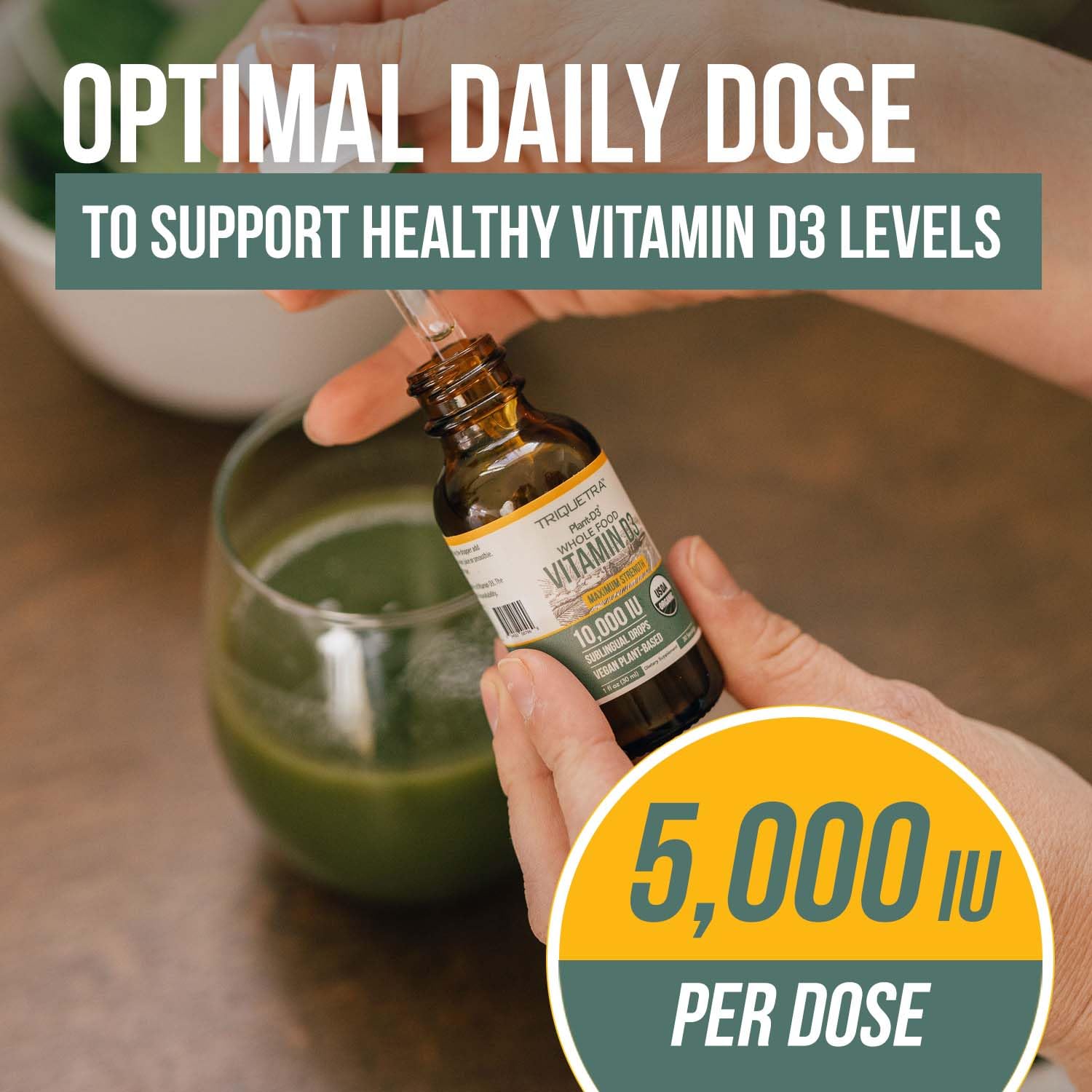 Dosis con pipeta de vitamina d3 líquida Plant-D3 para niños y adultos
