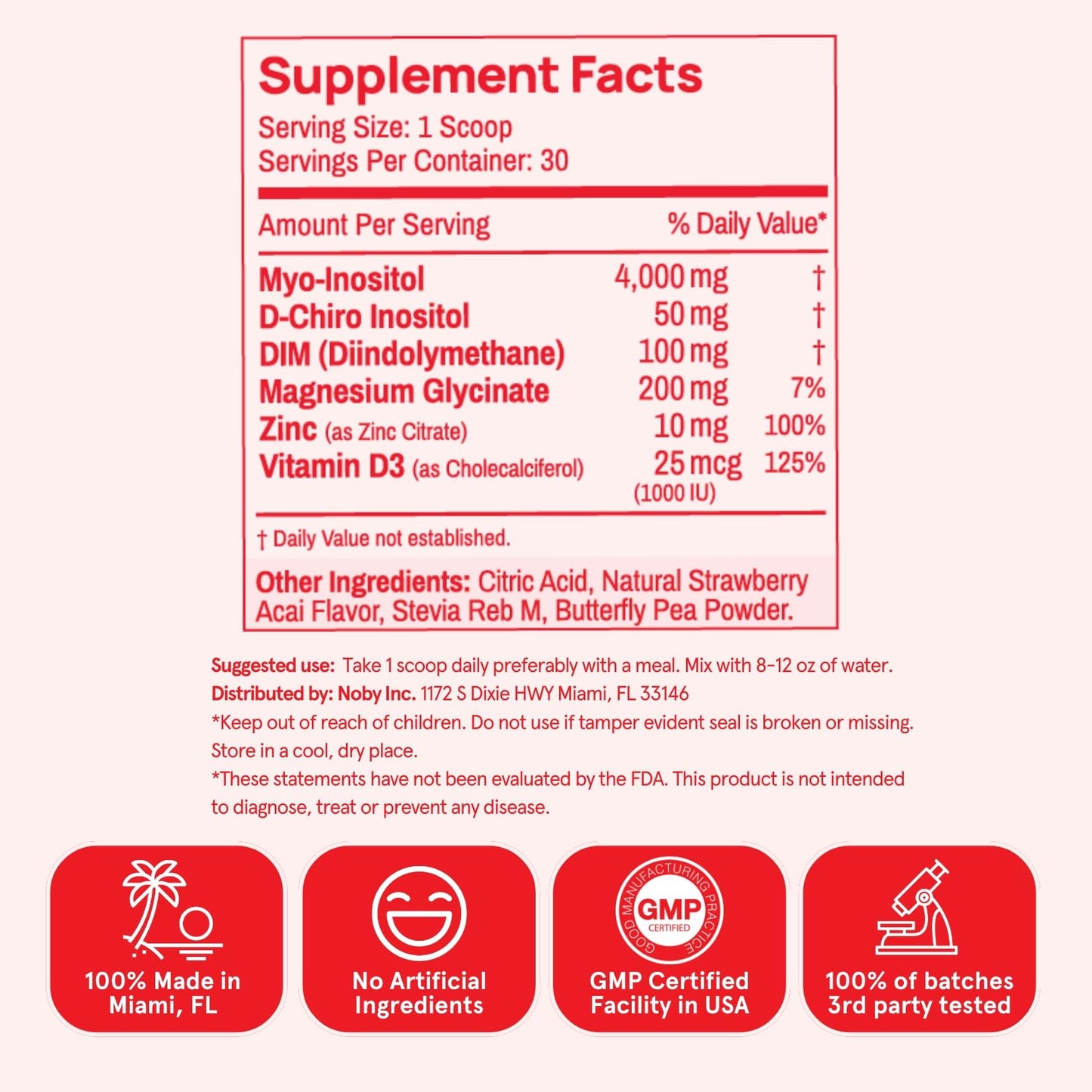 Dosis de polvo Peach Perfect inositol y otros nutrientes