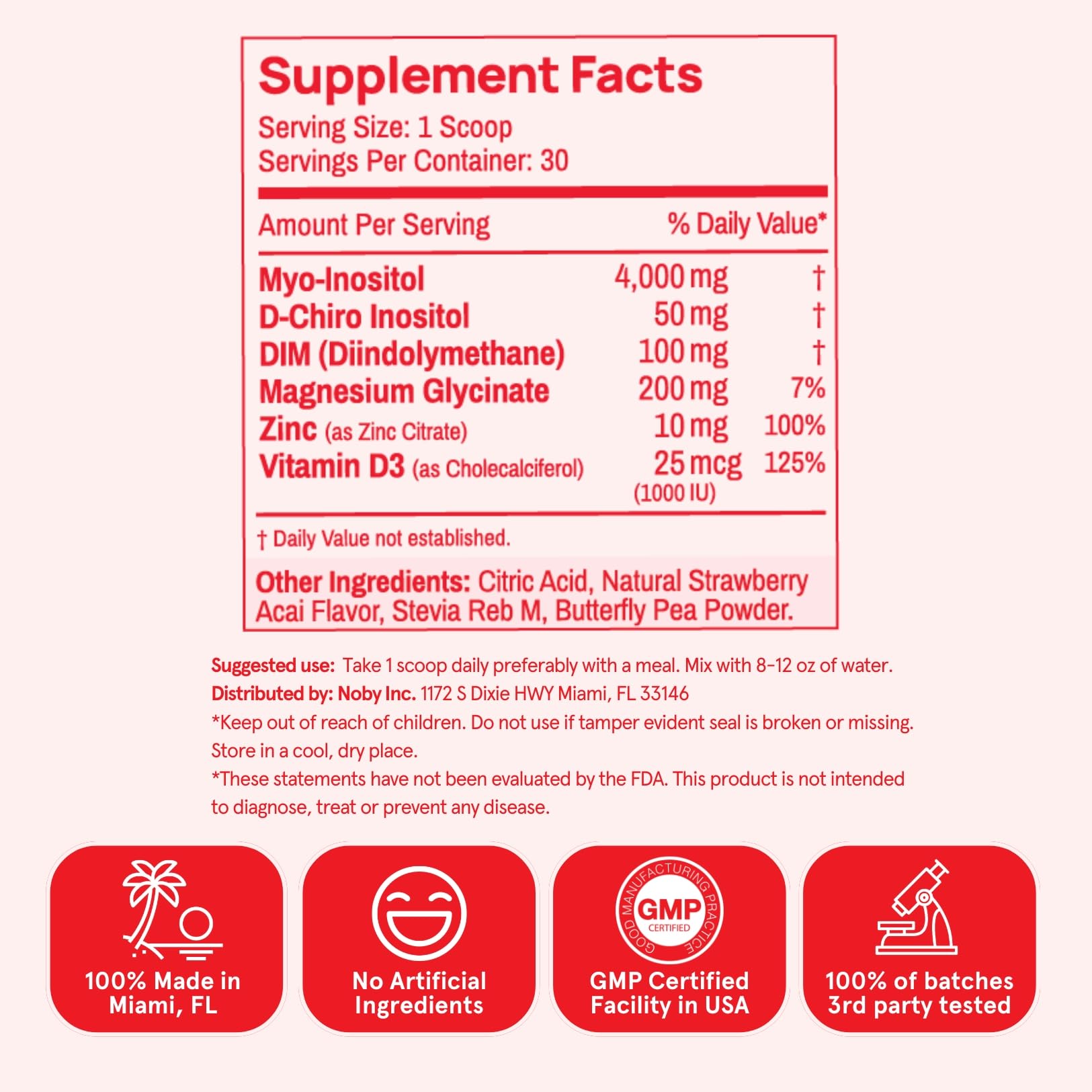 Dosis de polvo Peach Perfect inositol y otros nutrientes