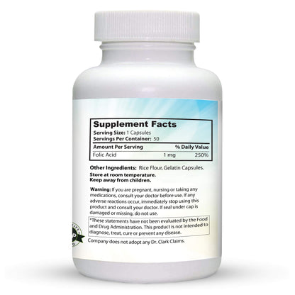 Envase lateral Dr Clark Ácido Fólico Vitamina B9