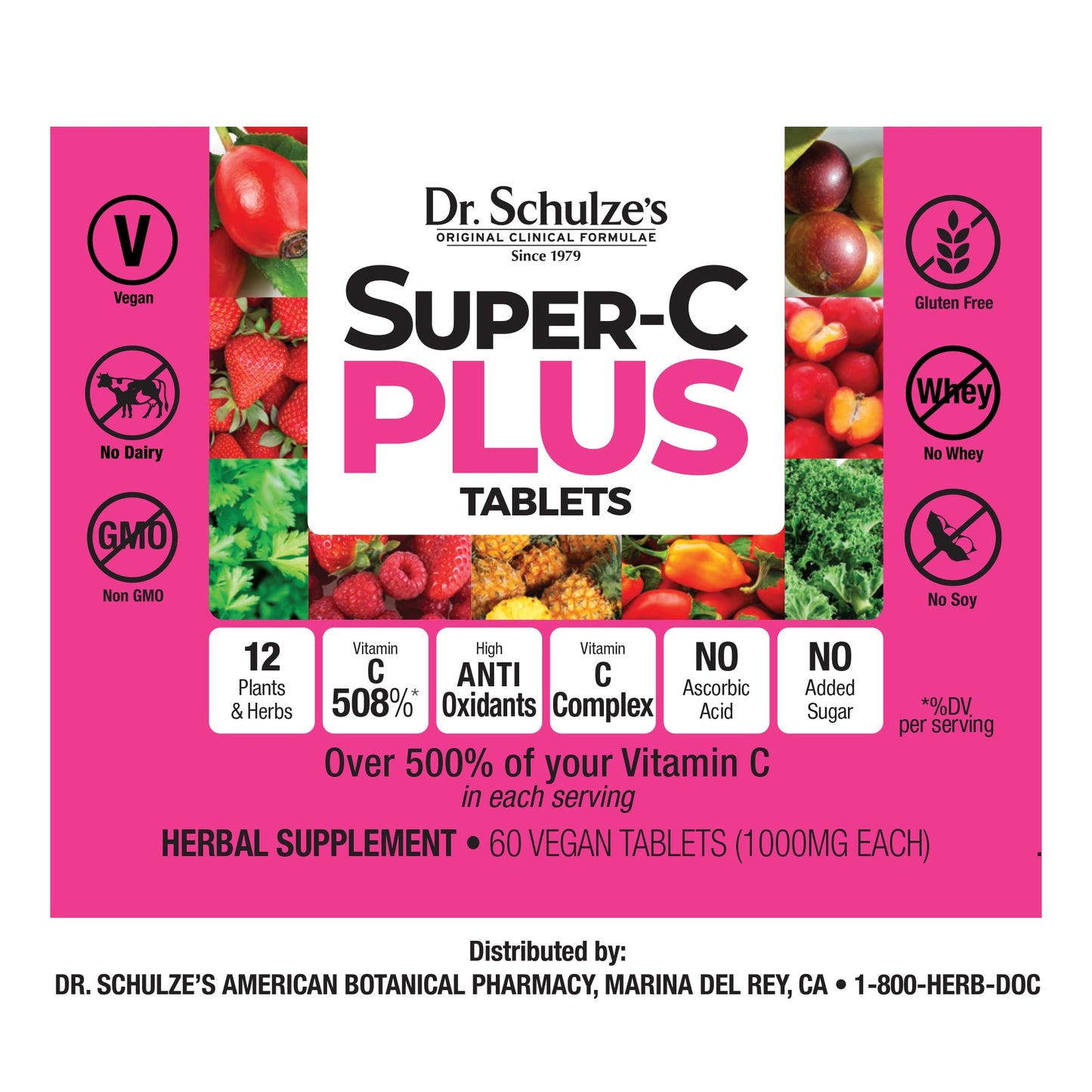 Dr. Schulze's Super-C Plus suplemento vitamina C fórmula herbal