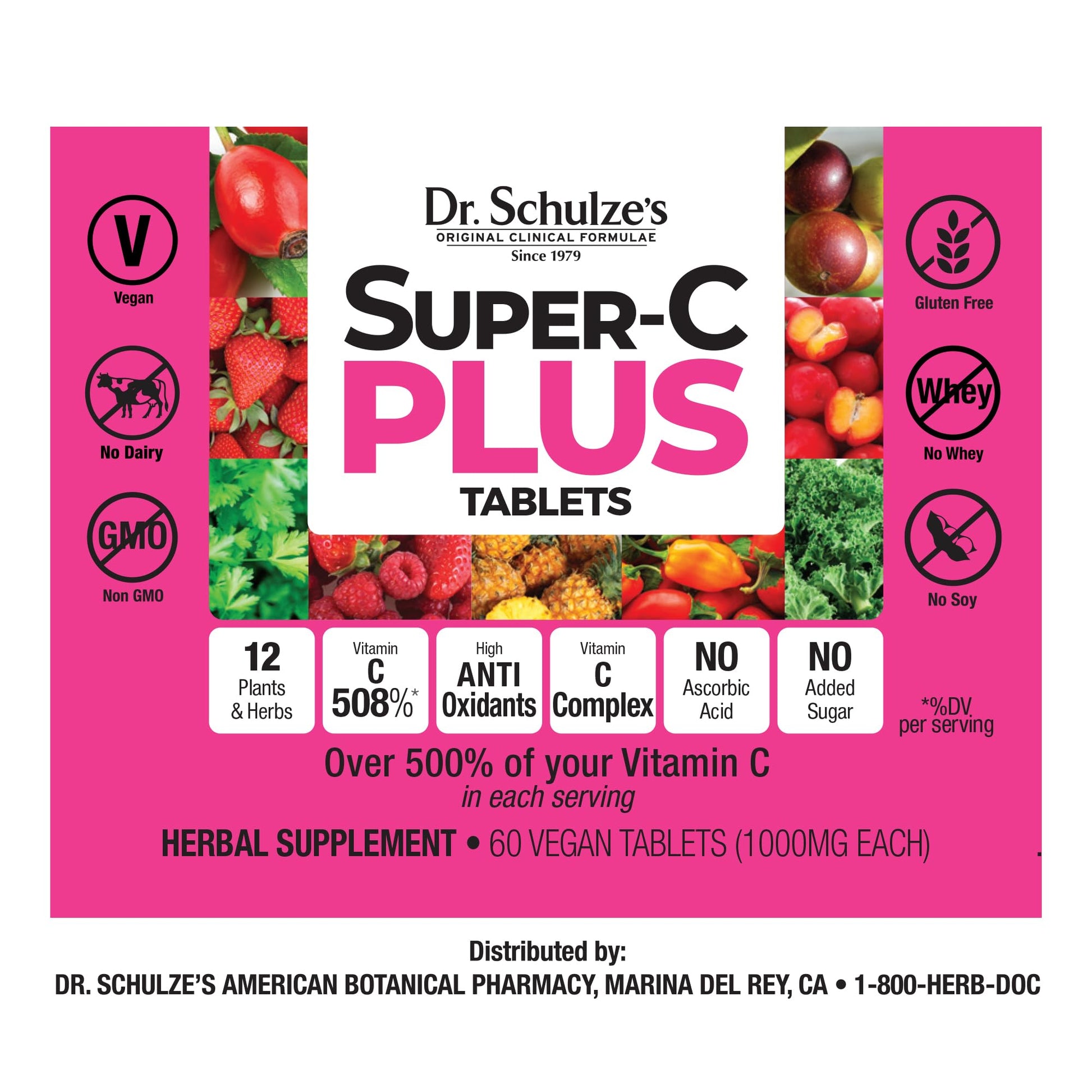Dr. Schulze's Super-C Plus suplemento vitamina C fórmula herbal