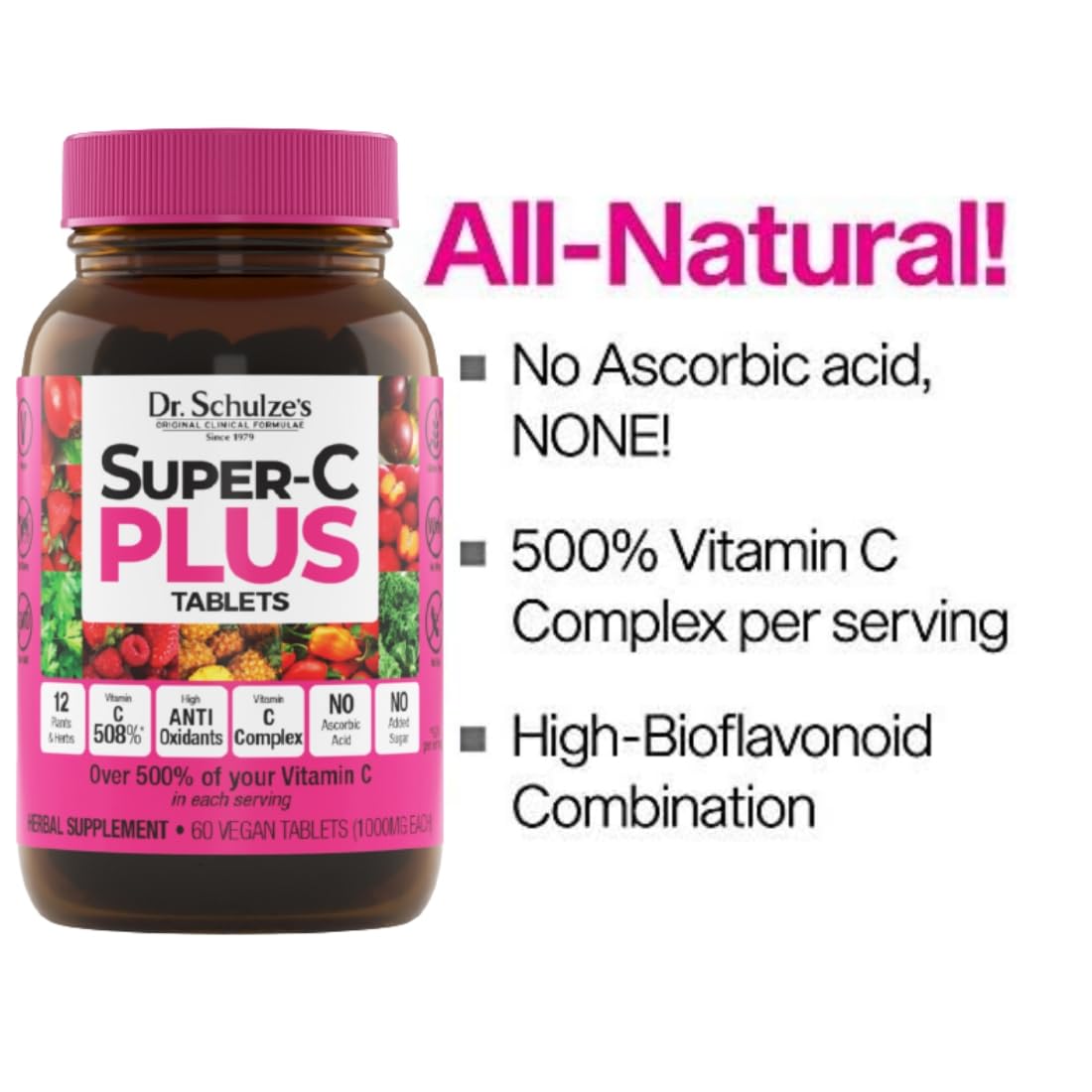 Dr. Schulze's Super-C Plus vitamina C herbal para sistema inmunológico