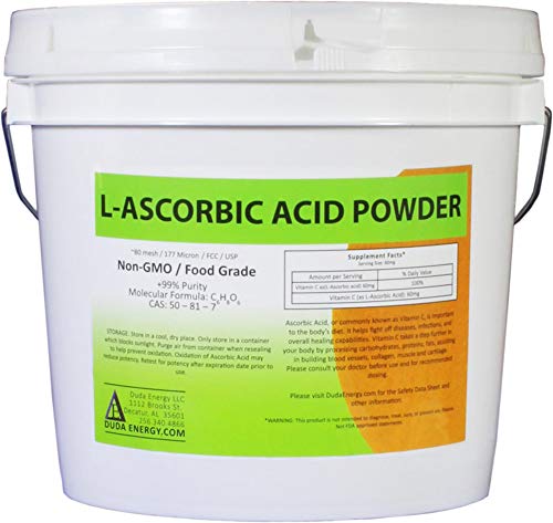 Balde de 8 lb de ácido l-ascórbico puro grado alimenticio Duda Energy