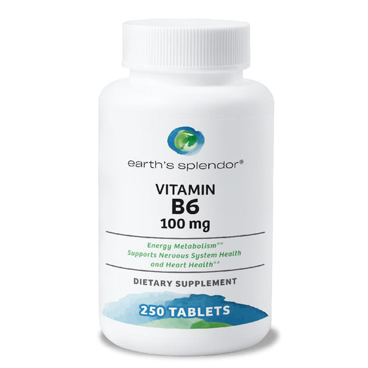 Earth's Splendor vitamina b6 100mg suplemento energía 250 tabletas