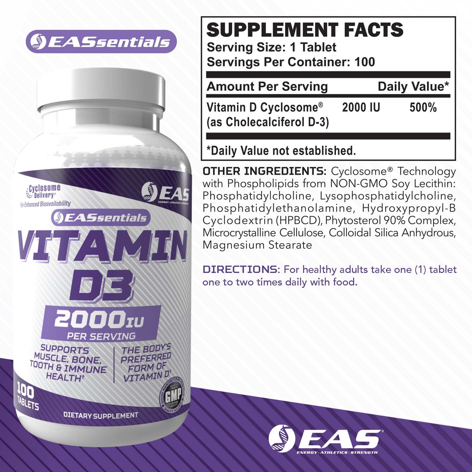 EAS suplemento Vitamina D3 2000 UI tabletas presentación