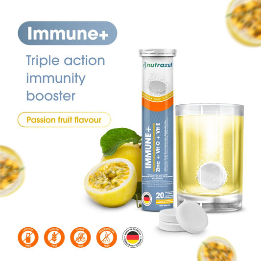 efervescente nutrazul en vaso con frutas de pasion