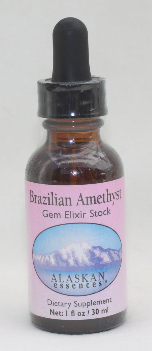 Elixir de amatista brasilena Alaskan Essences en botella ámbar