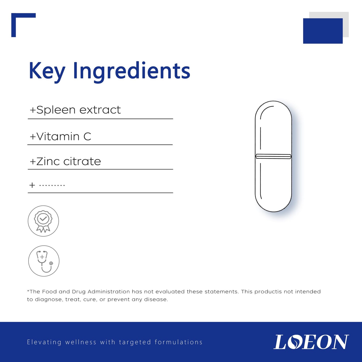 Embalaje cápsulas LOEON suplementos vitamina C y zinc immune