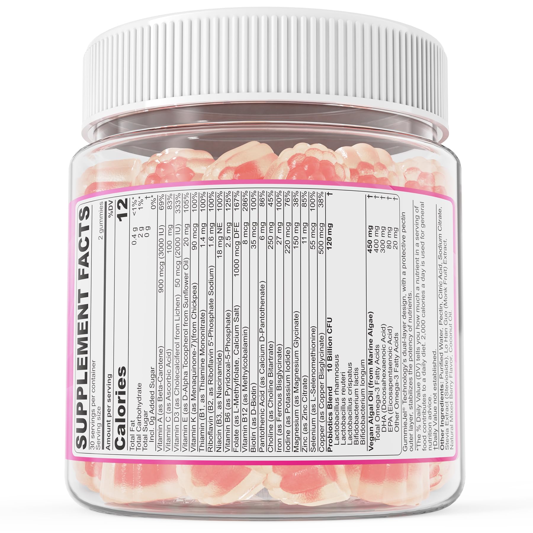 Embalaje frontal gomitas NEVISS prenatal y postnatal