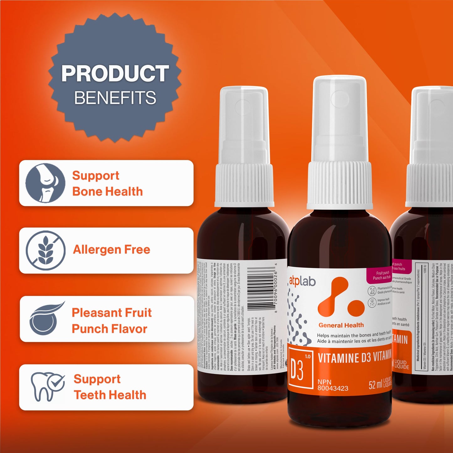 Embalaje de spray oral vitamina d3 52 ml ATP LAB