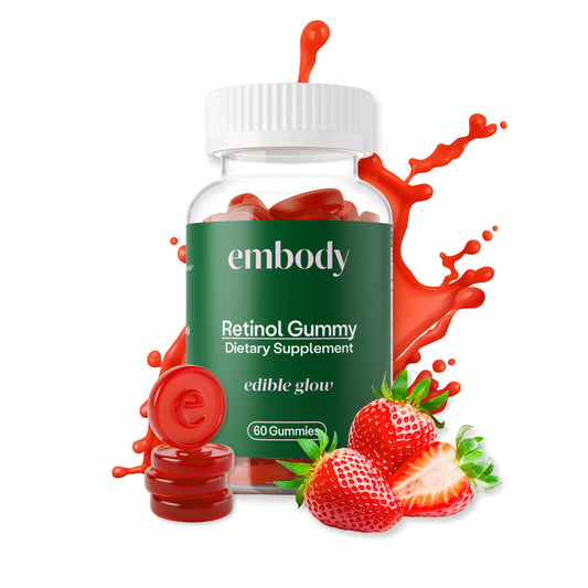 Botella de gomitas Embody Retinol para piel radiante y cabello fuerte