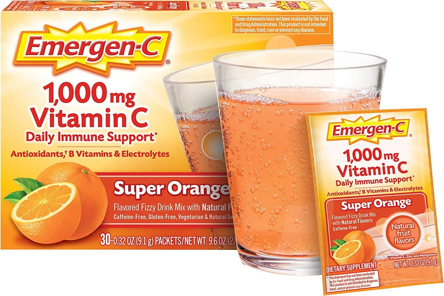 Emergen-C sachet polvo sabor naranja con vitaminas y electrolitos pack 2