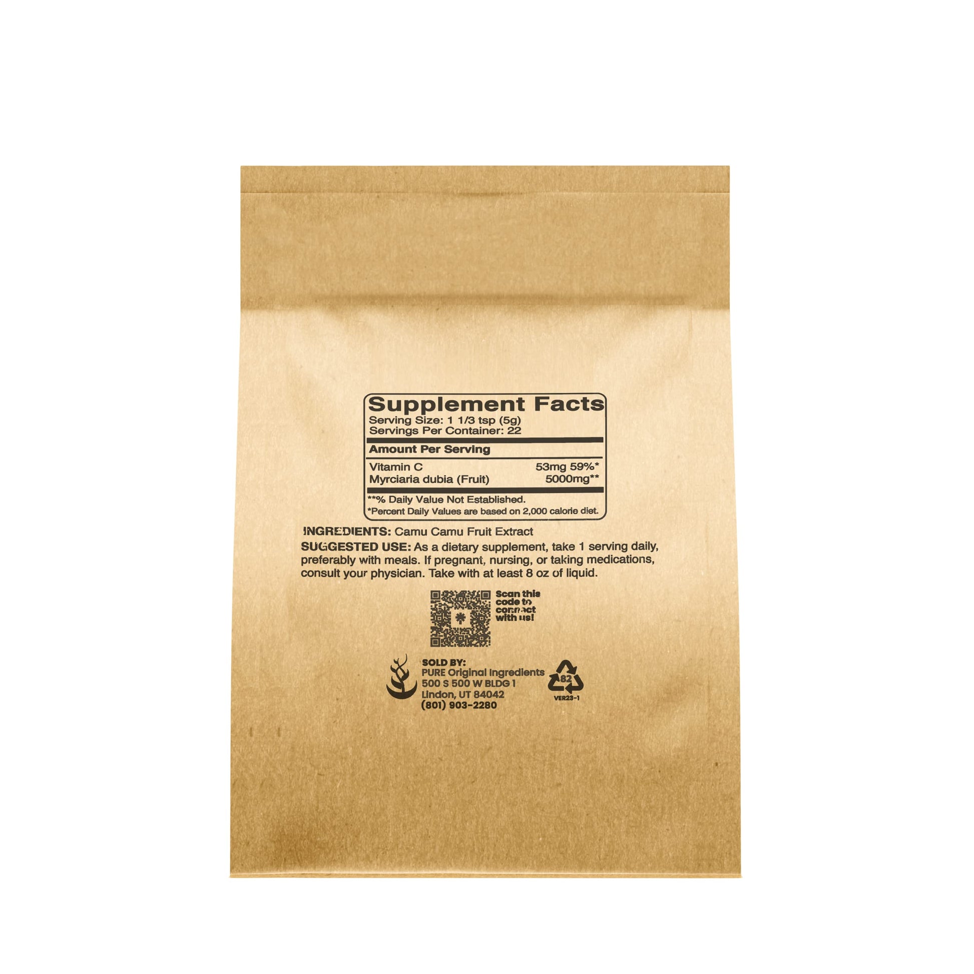 Empaque Camu Camu polvo suplemento natural vitamina C 4 oz