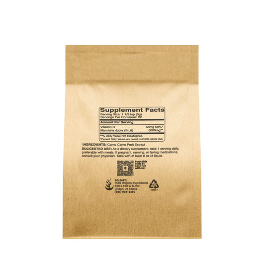 Empaque Camu Camu polvo suplemento natural vitamina C 4 oz