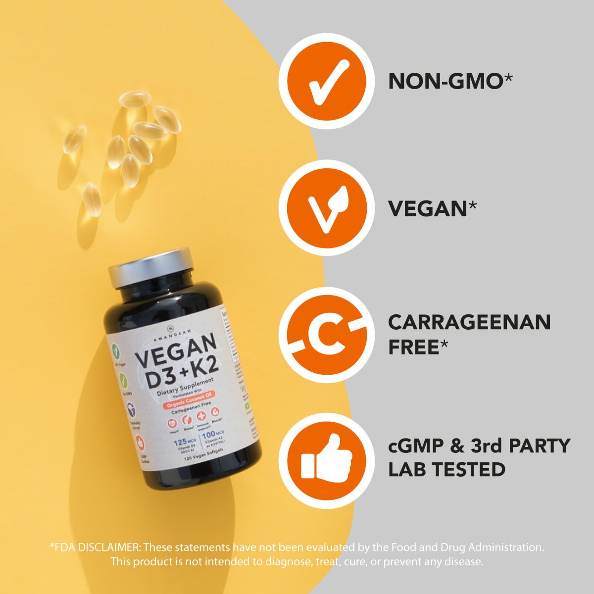 Empaque de cápsulas blandas Vitamina D3 K2 AMANDEAN
