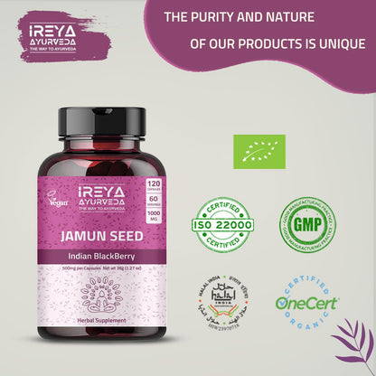 Empaque cápsulas jamun semilla y amla extracto orgánico
