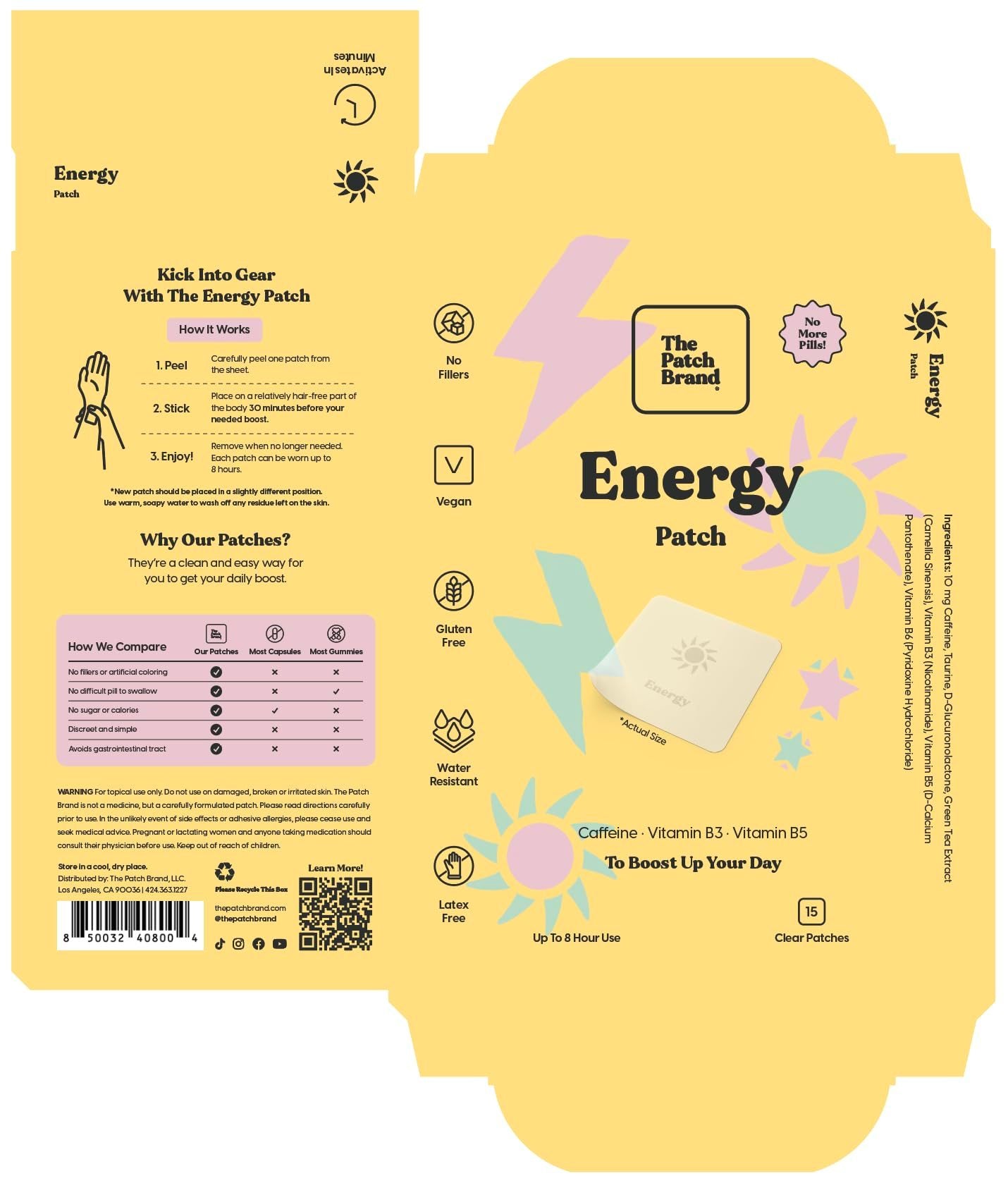 Empaque detallado del parche de energía