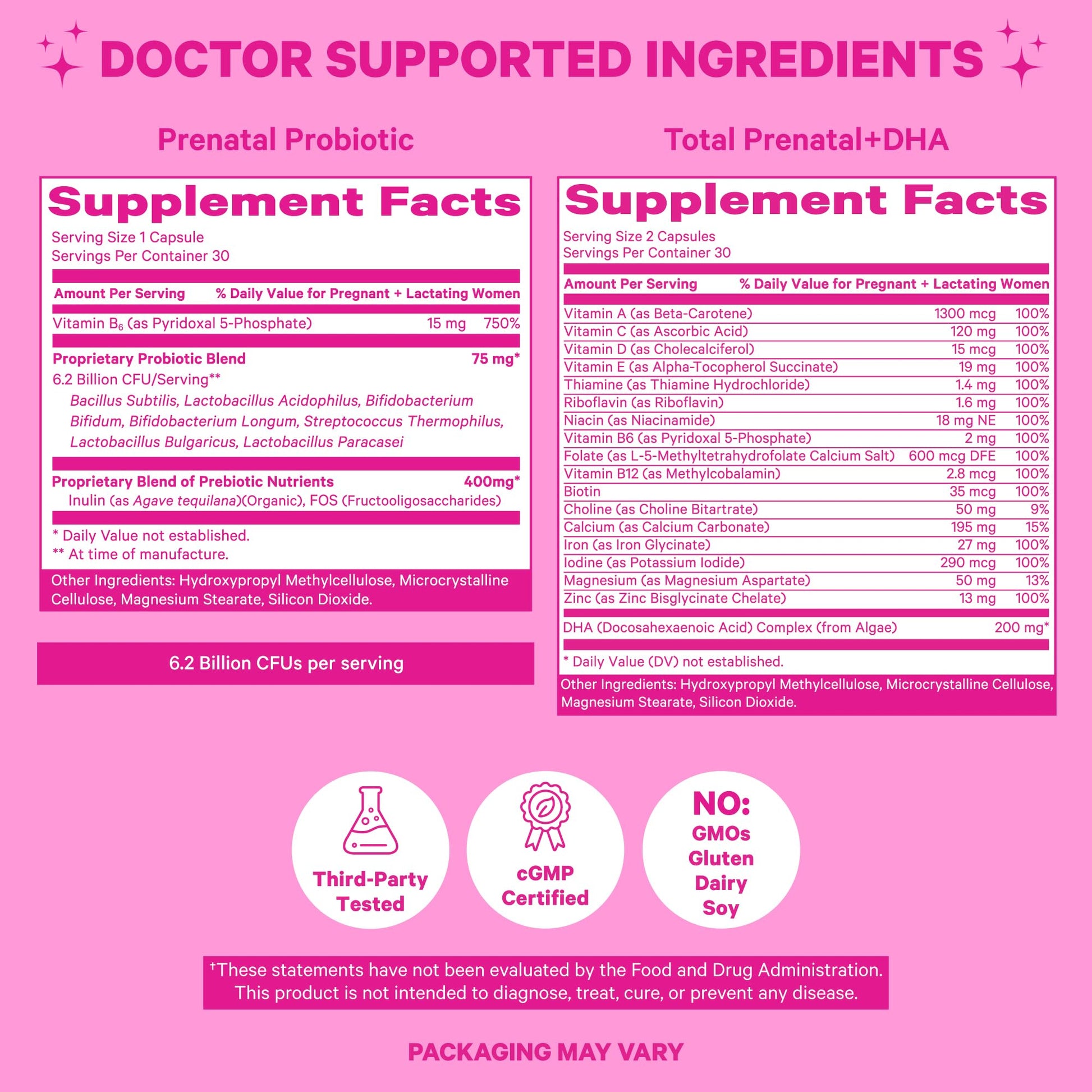 Empaque dúo vitaminas prenatales Pink Stork