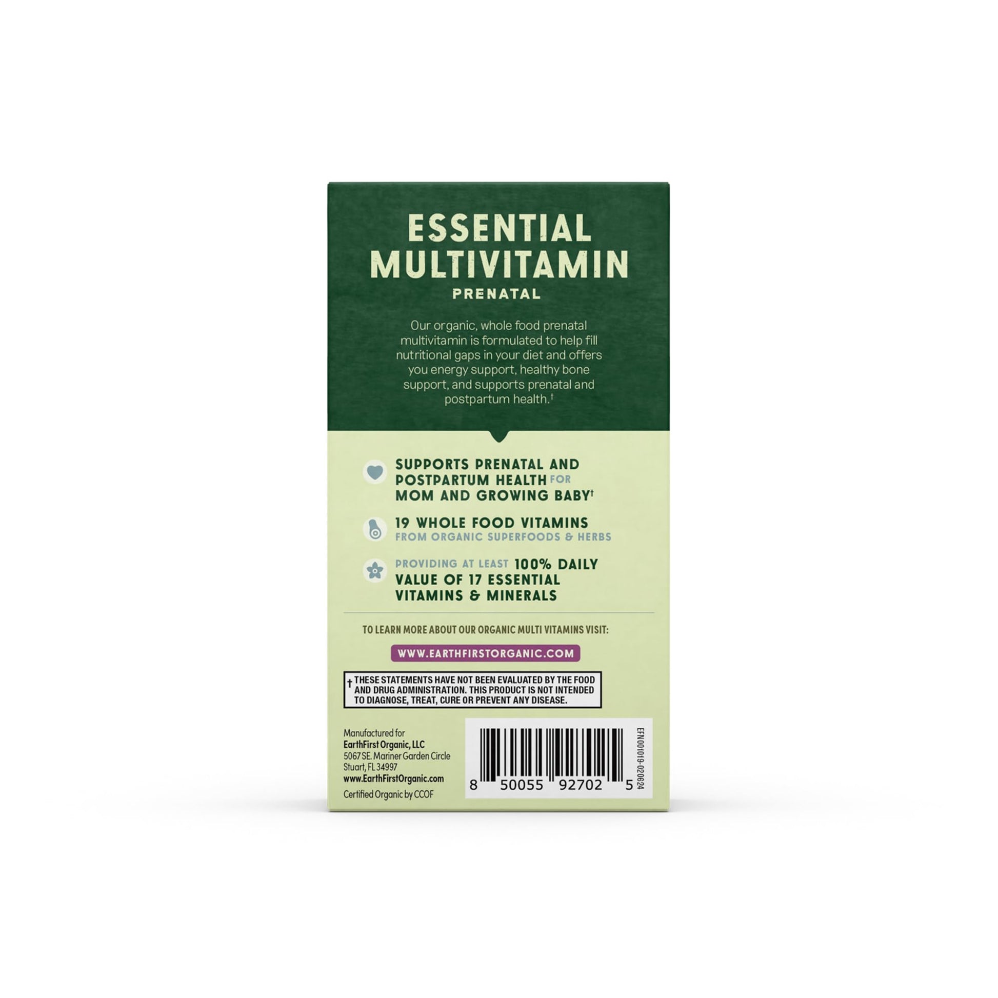 Empaque EarthFirst multivitaminas prenatales orgánicas