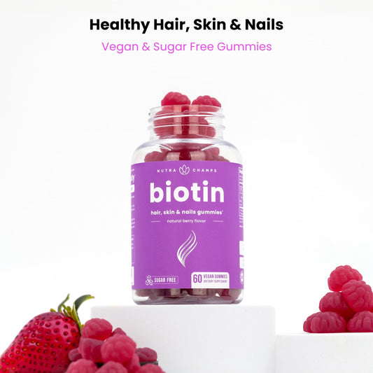 Empaque frontal de gomitas de biotina NutraChamps