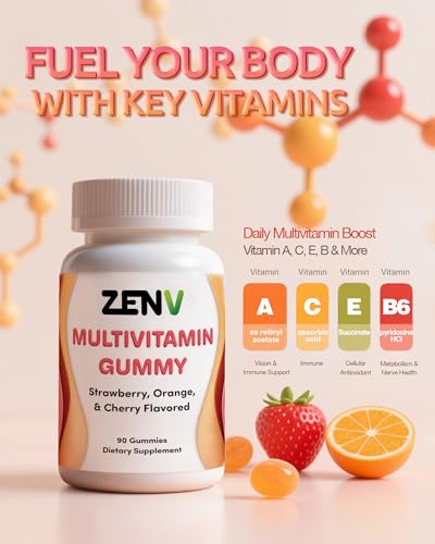 Empaque frontal de gomitas multivitamínicas ZENV para adultos